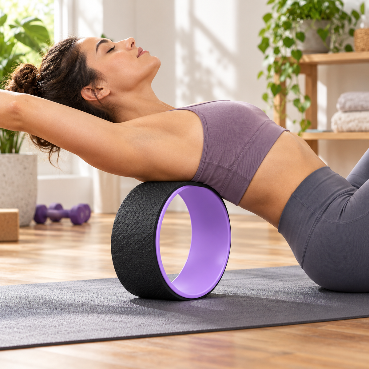 Yoga wheel in home exercise scene
